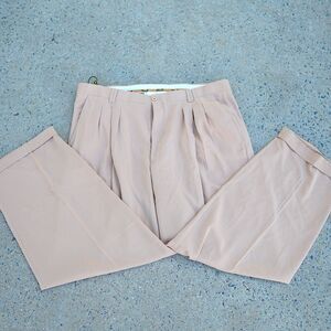 Falcone Pleated Dress Pants Size 44 Tan Classic Double Pleat Fit Cuffed Hem NWT